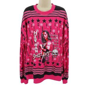 WWE Womens XL Hitman Bret Hart Pink Black Light Up Christmas Sweater Pullover